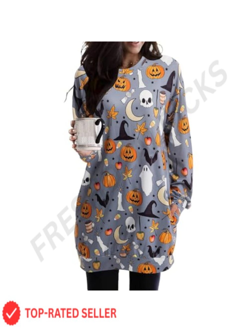 Women's Pumpkin Black Cat Sweatshirt Long Sleeve Crewneck Pullover Tunic